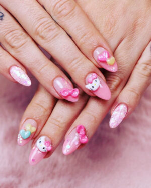 Diseños de Uñas para Adolescentes de Hello Kitty: Kawaii en Rosa